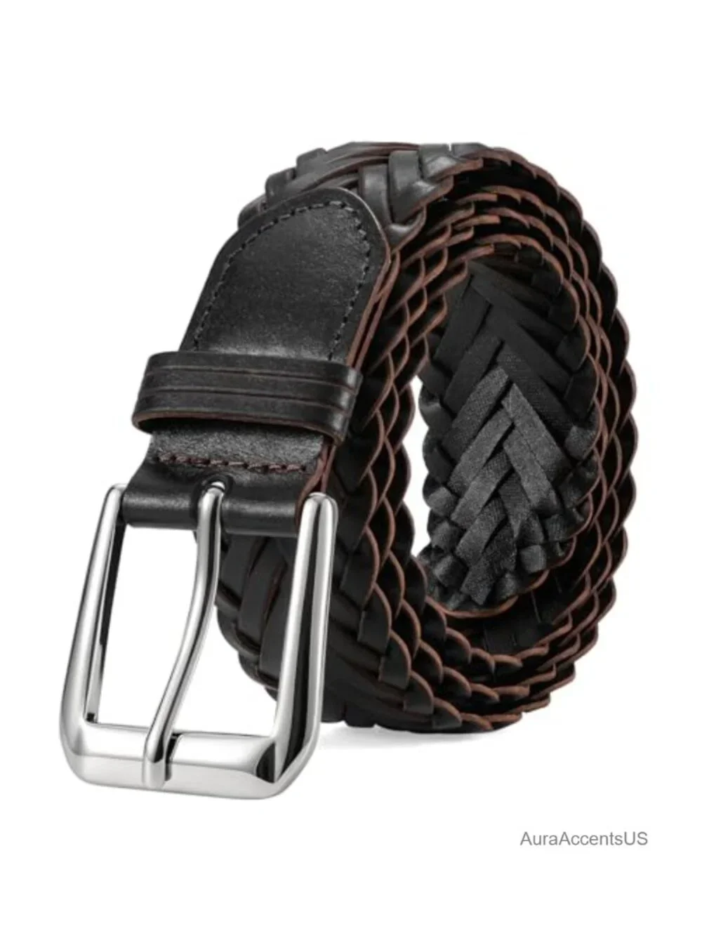 Adjustable Woven Braided Leather Belt for Men - Golf Casual Pants Jeans